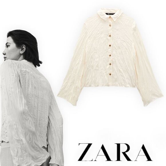 ZARA | Ecru | WRINKLED LOOK SHIRT - Picture 1 of 7